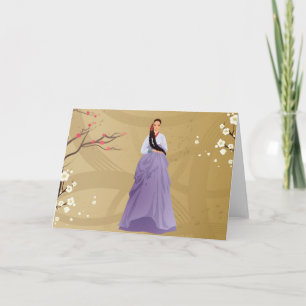 Carte femme coréenne portant un hanbok