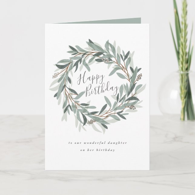 Carte Femme d'anniversaire joyeuse de couronne rustique (Devant)