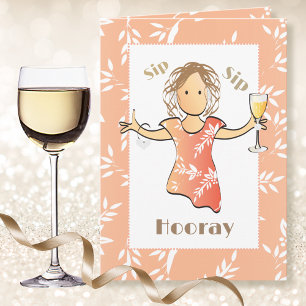 Carte Femme de dessin animé buvant du champagne pour son