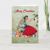 Femme de Noël 1950 avec sapin de Noël