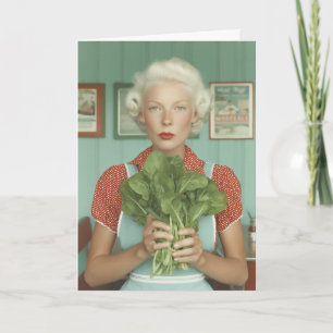 Carte Femme de style vintage tenant des légumes frais