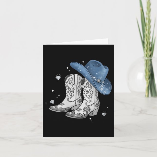 Carte Femme Denim & Diamants T-shirt noir Western Cowg (Devant)