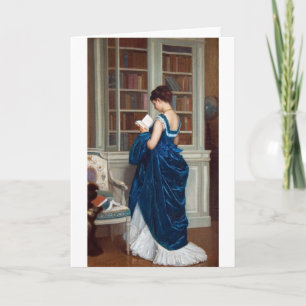 Carte Femme en bleu, lisant un livre