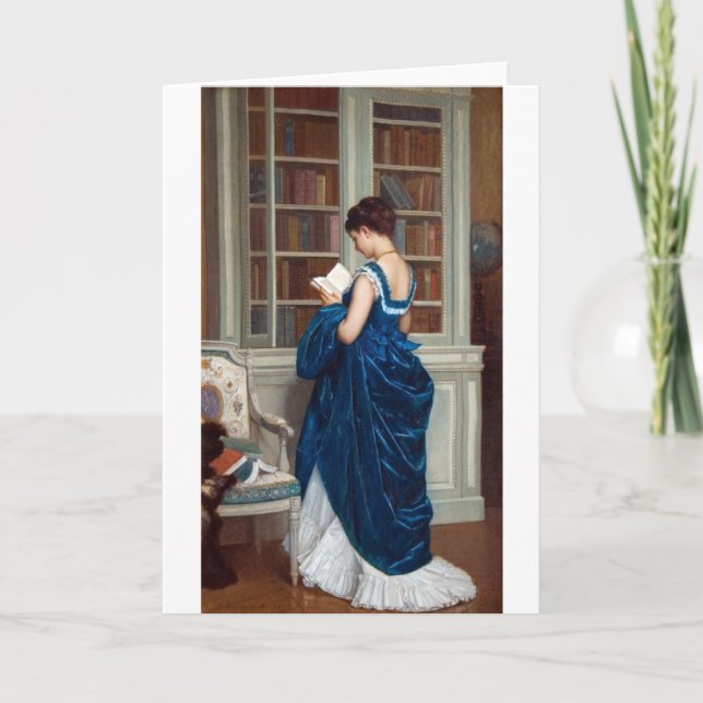 Carte Femme en bleu, lisant un livre (Devant)