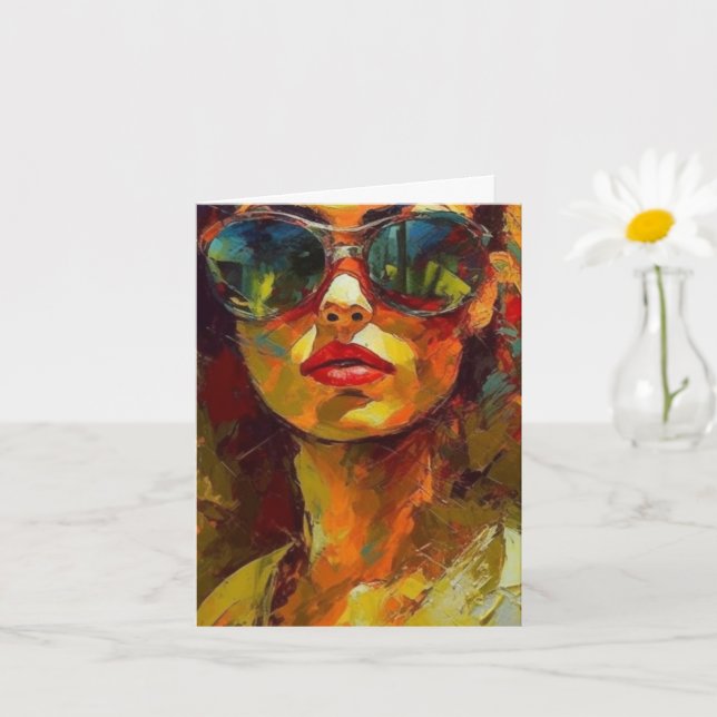 Carte Femme en lunettes de soleil, toutes les occasions (Petite plante)