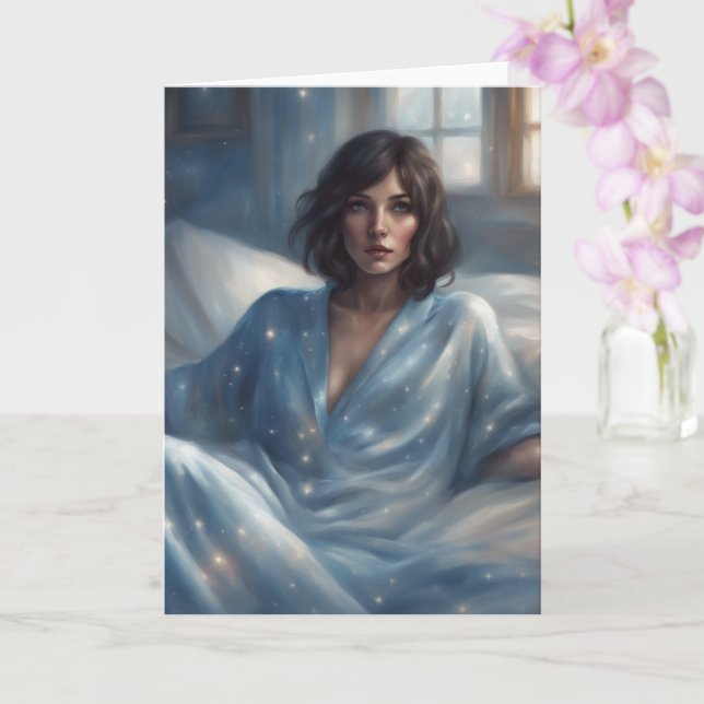 Carte Femme en pyjama bleu vide (Orchidée)