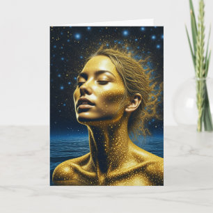 Carte Femme Éthérée Méditant Sous les Étoiles