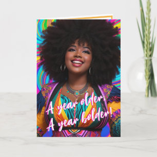 Carte Femme ethnique en surpoids avec afro Anniversaire
