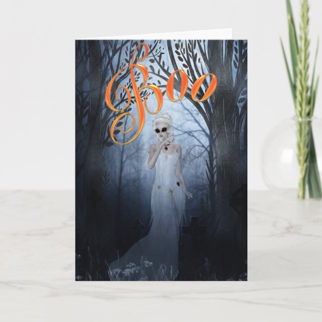 Carte Femme Fantôme Halloween Bouh (Devant)
