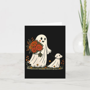Carte Femme fantôme promenant son chien Halloween drôle