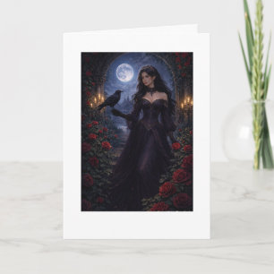Carte Femme gothique dans les roses sous le clair de lun