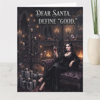 Carte Femme gothique devant un sapin de Noël effrayant