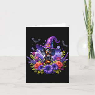 Carte Femme Halloween Sorcière Dachshund Chien Noir