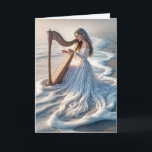 Carte Femme Jouant d'une harpe dans l'eau de mer<br><div class="desc">Une scène sereine dépeint une femme en robe blanche qui joue de la harpe au bord du rivage entourée de vagues douces pour penser à vous. Tout le texte peut être modifié.</div>