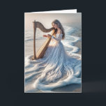 Carte Femme Jouant d'une harpe dans l'eau de mer<br><div class="desc">Une scène sereine dépeint une femme en robe blanche qui joue de la harpe au bord du rivage entourée de vagues douces pour penser à vous. Tout le texte peut être modifié.</div>