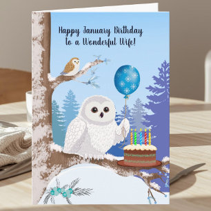 Carte Femme Joyeux Anniversaire Janvier Harfang des neig