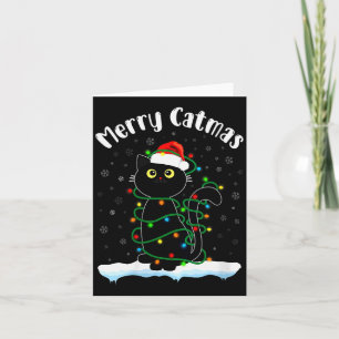 Carte Femme Joyeux Catmas Chat portant un Chapeau de Pèr