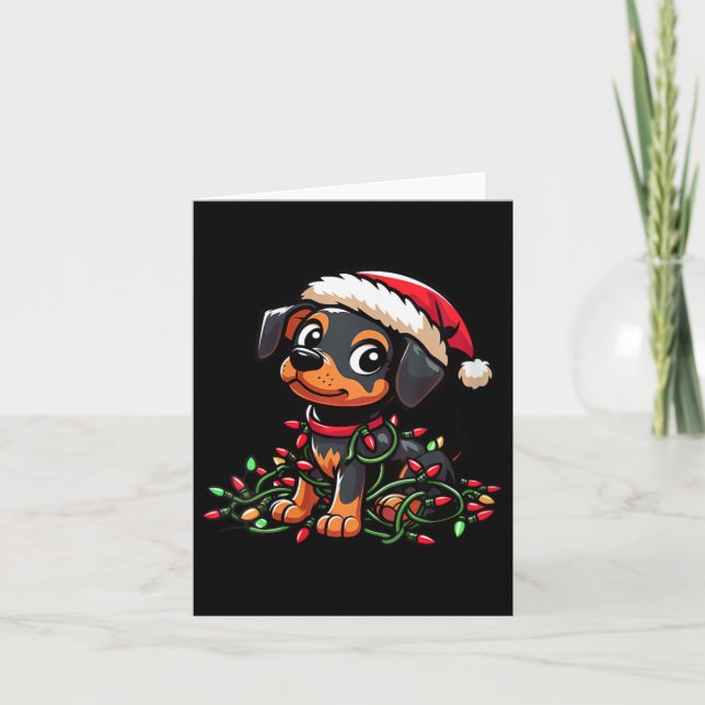 Carte Femme Miniature Pinscher Lumières de Noël Chien Am (Devant)
