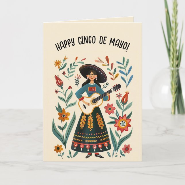 Carte Femme modifiable avec guitare Joyeux Cinco de Mayo (Devant)