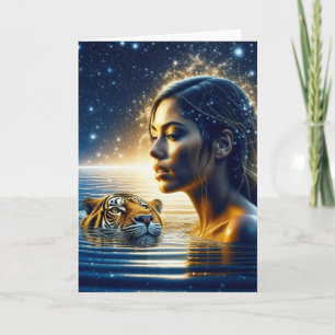Carte Femme mystique nageant avec tigre