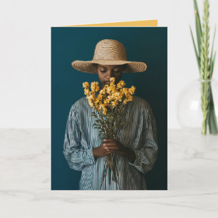 Carte Femme noire élégante avec fleurs