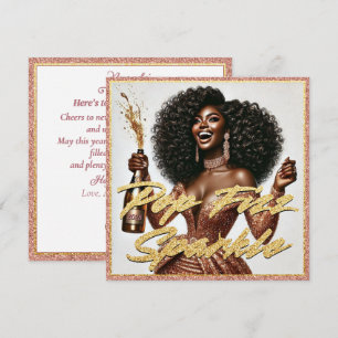 Carte Femme Noire Élégante Champagne Or Rose Nouvel An