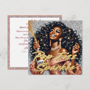 Carte Femme noire glamour Popping Champagne Nouvel An