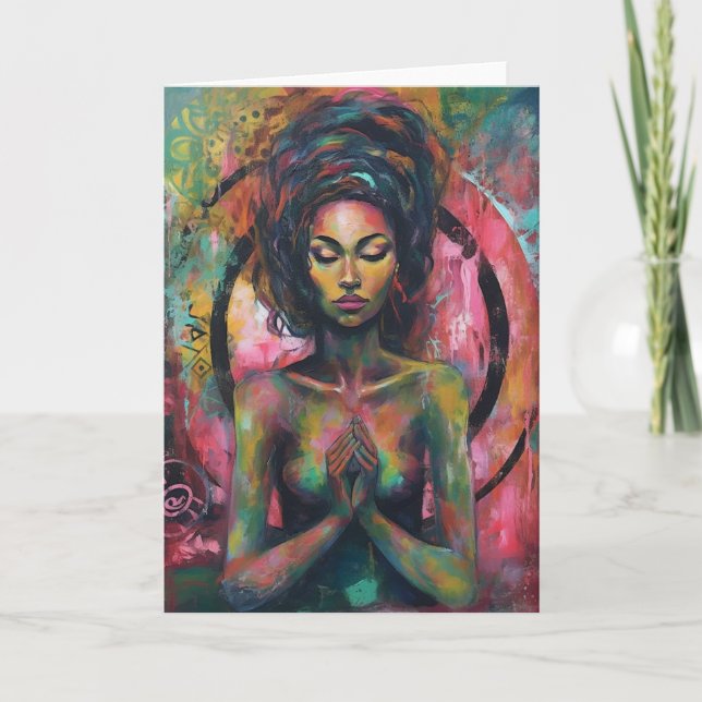 Carte Femme priante colorée magnifique (Devant)