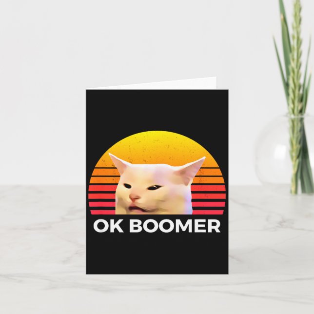 Carte Femme qui crie à la table Dîner drôle Chat Ok Boom (Devant)