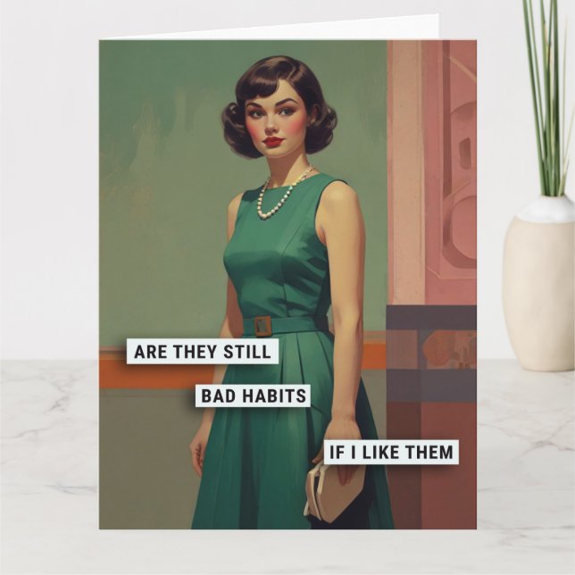 Carte Femme rétro aux mauvaises habitudes (Devant)