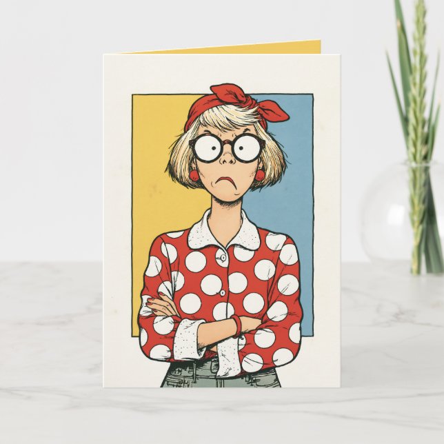 Carte Femme rétro grincheuse à pois (Devant)