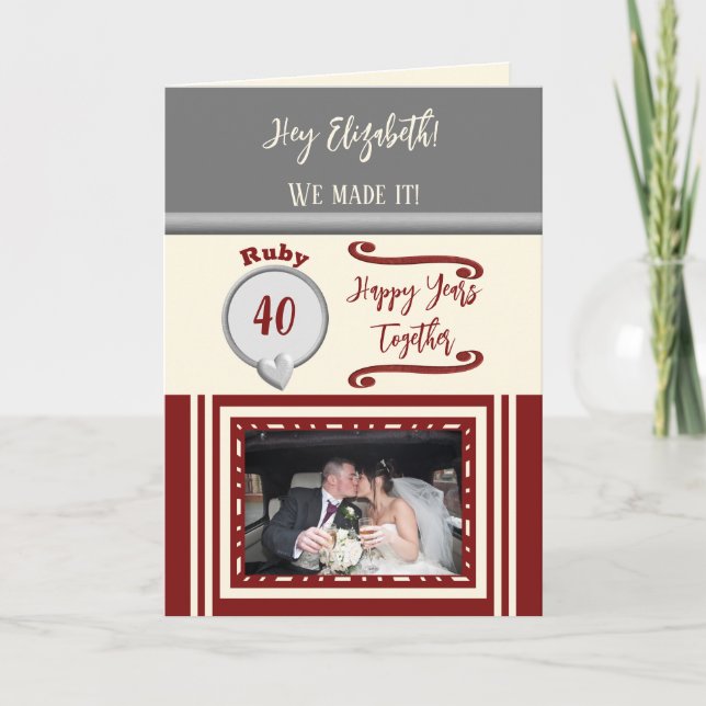 Carte Femme rubis 40e anniversaire gris photo (Devant)