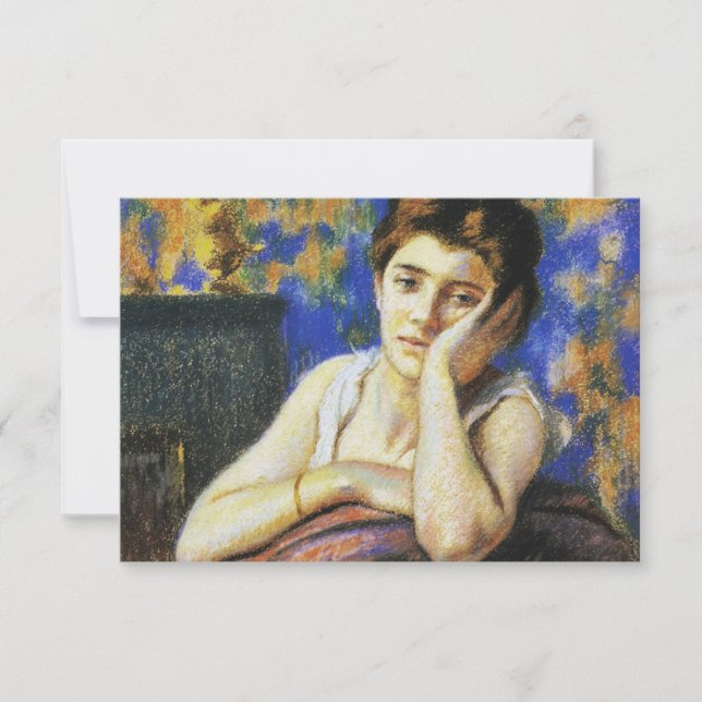Carte Femme s'appuyant sur une chaise (Devant)