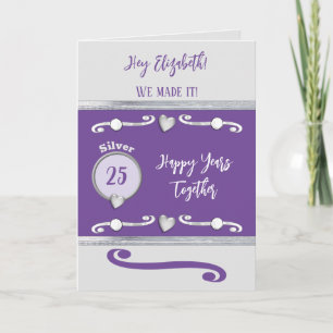 Carte Femme t'aime argent 25e anniversaire violet