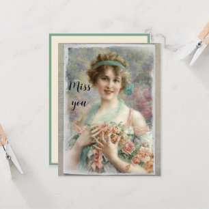 Carte Femme victorienne aux roses sur aquarelle