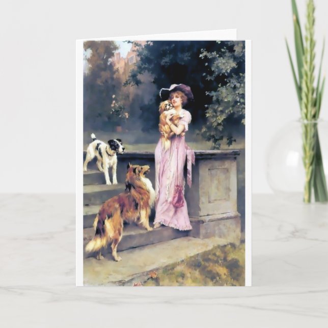 Carte Femme victorienne avec animaux de compagnie (Devant)