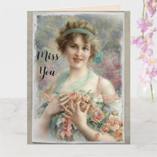Carte Femme victorienne avec des roses sur fond aquarell
