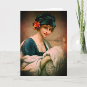 Carte Femme vintage en fourrure main muette portrait d'h