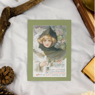 Carte Femme vintage Halloween et crânes