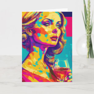 Carte Femme vintage tenant un verre de vin Art Abstrait