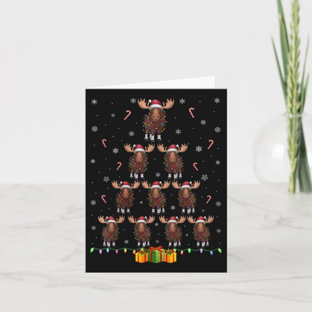 Carte Femmes Moose Santa Chapeau Noël Lumières Hommes Fe (Devant)