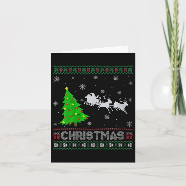 Carte Femmes Père Noël Sleigh Xmas Arbre Éclairage Laide (Devant)