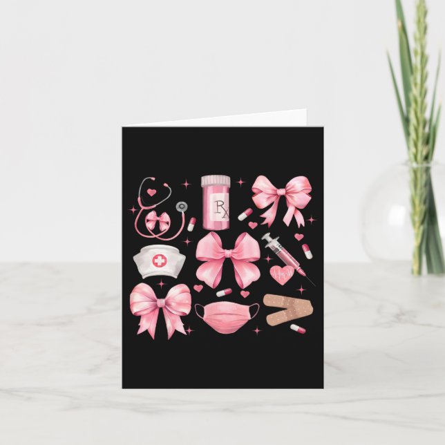 Carte Femmes Rose Rétro Infirmière Coquette Rose Bow Gir (Devant)