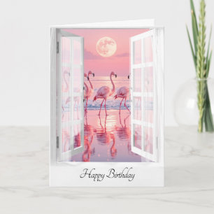 Carte Fenêtre Anniversaire Avec Flamants roses