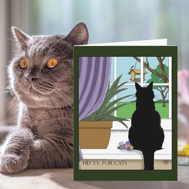 Carte Fenêtre de chat noir curieux vert humoristique  (Créateur téléchargé)
