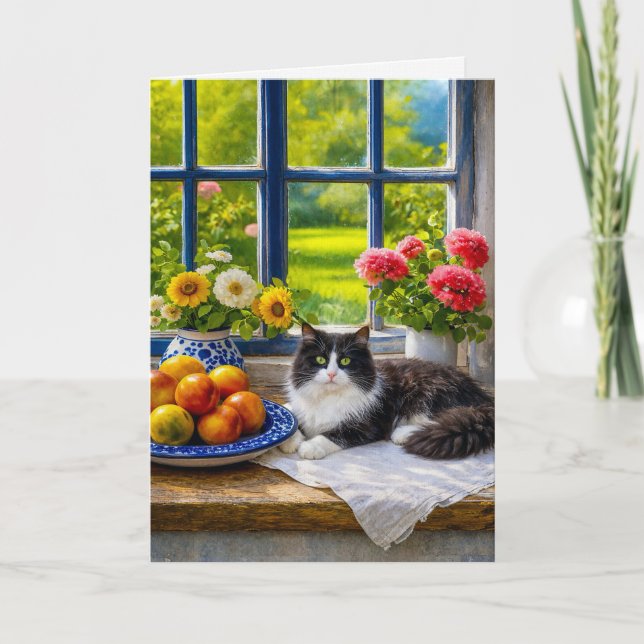Carte Fenêtre ensoleillée, chat  (Devant)