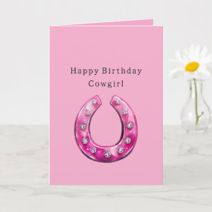 Carte Fer à cheval en faux bijoux rose féminin cowgirl