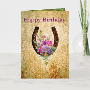 Carte Fer à cheval floral aquarelle rustique