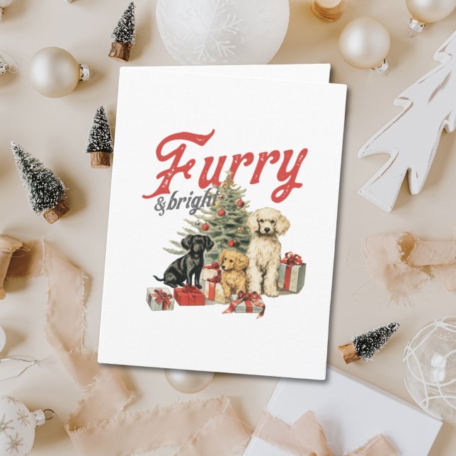 Carte Fer et brillant Illustré Chien Salutation de Noël (Furry & Bright Illustrated Dog Christmas Greeting Card
)