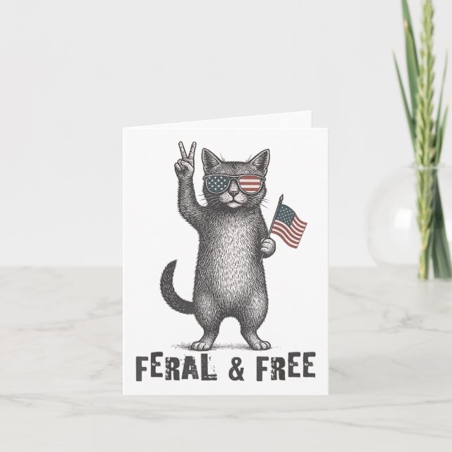 Carte Feral &amp ; Free Cat Funny 4 juillet (Devant)